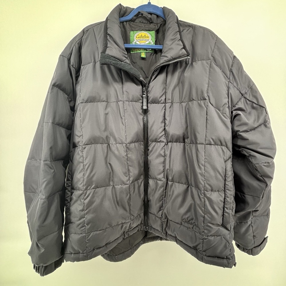 Cabela's Goose Down Puffer Jacket – Men's Large Black Zipper Quilted Premier‎